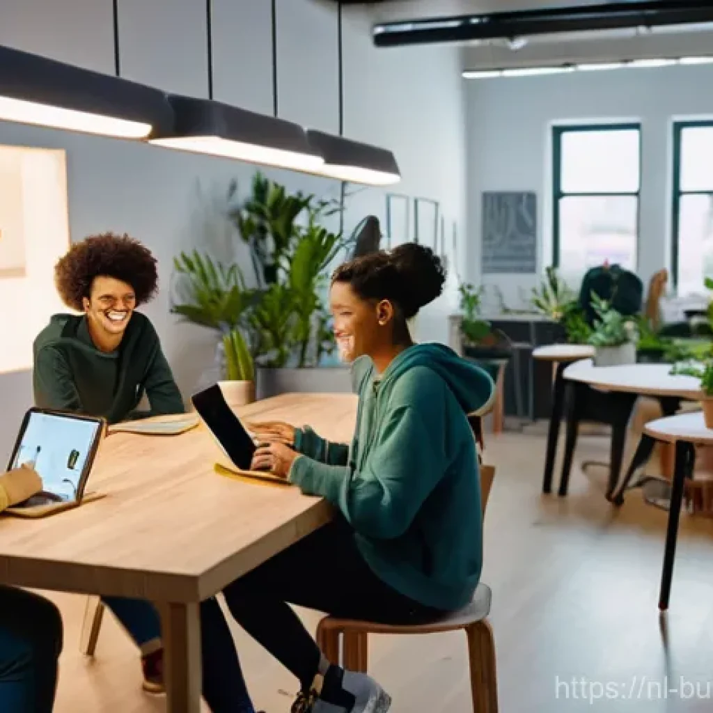 인 미디어 비즈니스의 새로운 기회 탐색 - **Dynamic Content Creation Hub:**
A vibrant, eye-level, wide-angle shot of a modern, well-lit co...