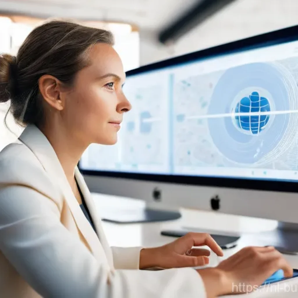 인 미디어 비즈니스의 콘텐츠 마케팅 전략 - **A modern content strategist at work with AI for audience personalization:** A vibrant, high-angle ...