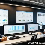 Home 22 인 미디어 비즈니스의 콘텐츠 배포 스케줄 관리 - A professional Dutch marketing team in a modern Amsterdam office, analyzing social media and Google ...