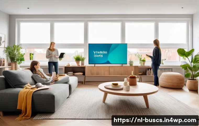 인 미디어 비즈니스에서의 구독 모델 활용 - A modern Dutch living room scene featuring a diverse group of young adults engaging with multiple st...