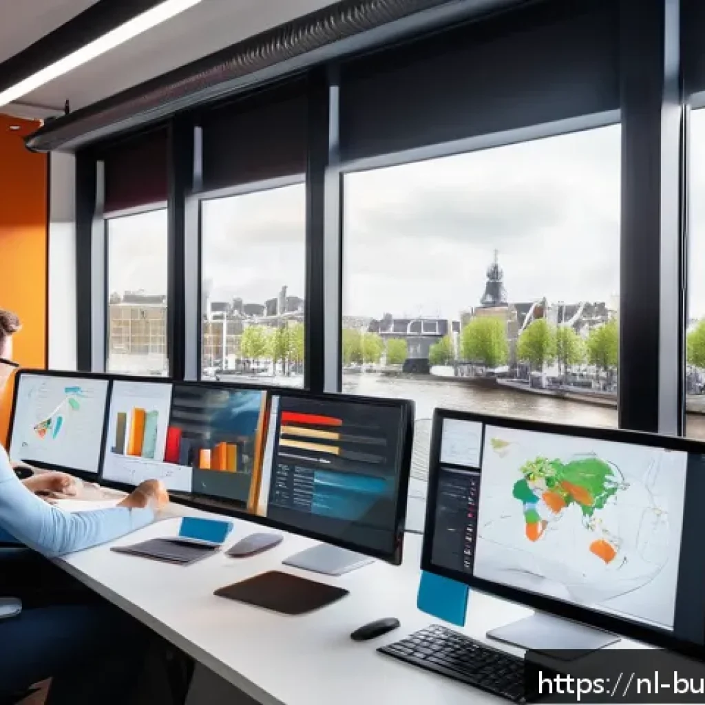 인 미디어 비즈니스의 콘텐츠 계획 수립 - A modern digital marketing office scene in Amsterdam with a diverse team of young professionals anal...