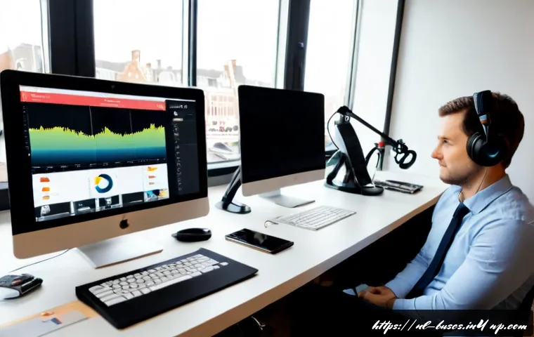 Home 30 인 미디어 비즈니스에 필요한 기술 스택 - Photorealistic modern media business workspace in Amsterdam, Dutch entrepreneur and diverse creative...